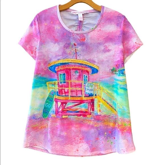 Leoma Lovegrove M Purple Miami Beach Lifeguard Station Open Back T-Shirt - Picture 1 of 8